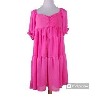 NWT Escalier Dress Sz XL Hot Pink Barbiecore Baby Doll Dress